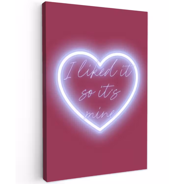 I liked it so it's mine - Neon hart - Roze Tuinposter op houten frame 2 cm dik klein -3d