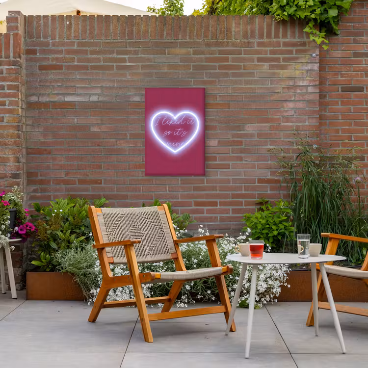 I liked it so it's mine - Neon hart - Roze Tuinposter op houten frame 2 cm dik klein -sfeer3