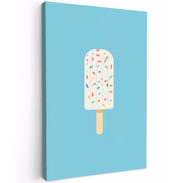 Ijsje - Stokje - Sprinkles - Lichtblauw Tuinposter op houten frame 2 cm dik klein -3d