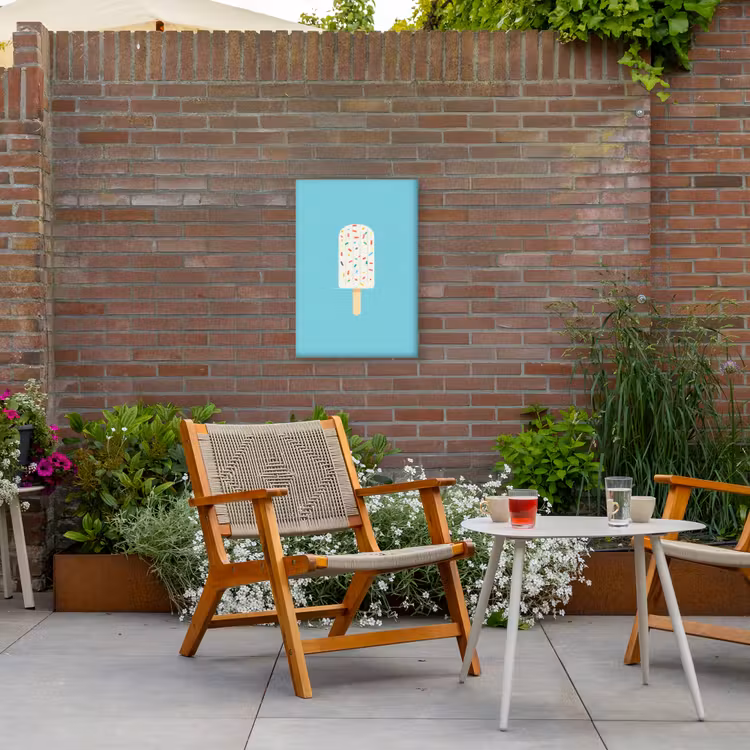 Ijsje - Stokje - Sprinkles - Lichtblauw Tuinposter op houten frame 2 cm dik klein -sfeer3