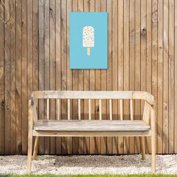 Ijsje - Stokje - Sprinkles - Lichtblauw Tuinposter op houten frame 2 cm dik klein -sfeer4