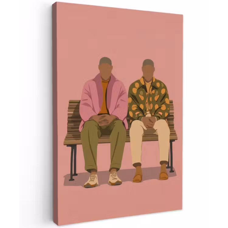 Illustratie - Bankje - Personen - Minimalistisch Tuinposter op houten frame 2 cm dik klein -3d