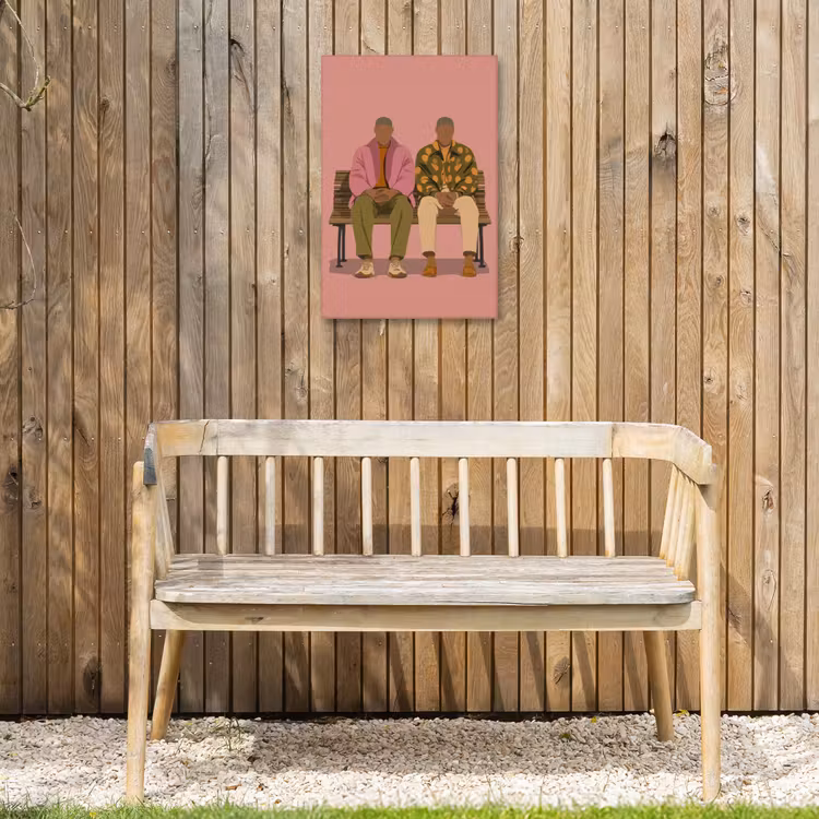 Illustratie - Bankje - Personen - Minimalistisch Tuinposter op houten frame 2 cm dik klein -sfeer4