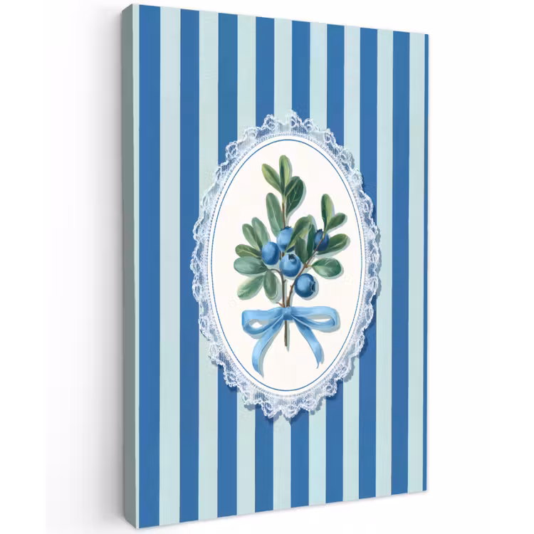 Illustratie - Bessen - Blauw - Strepen Tuinposter op houten frame 2 cm dik klein -3d