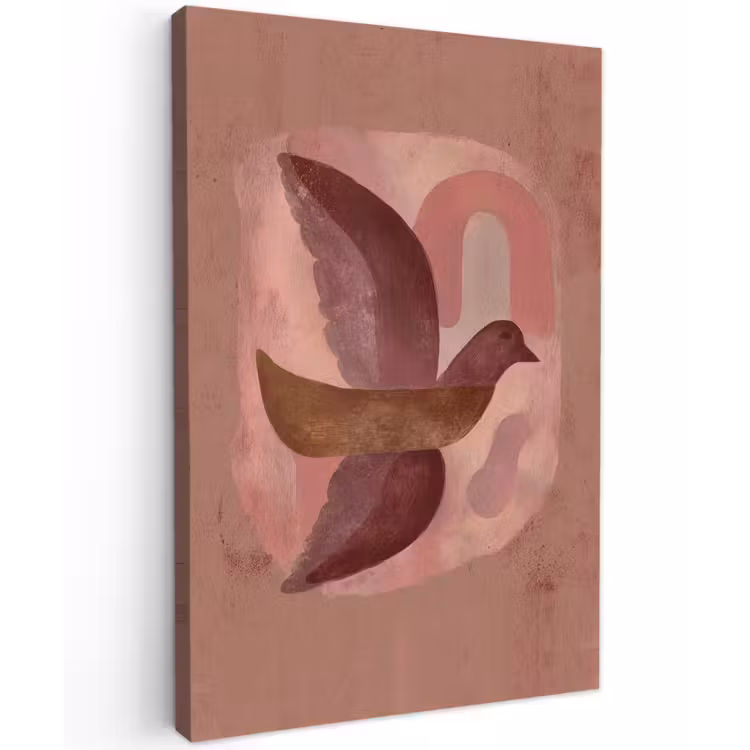 Illustratie - Vogels - Abstract - Roze Tuinposter op houten frame 2 cm dik klein -3d