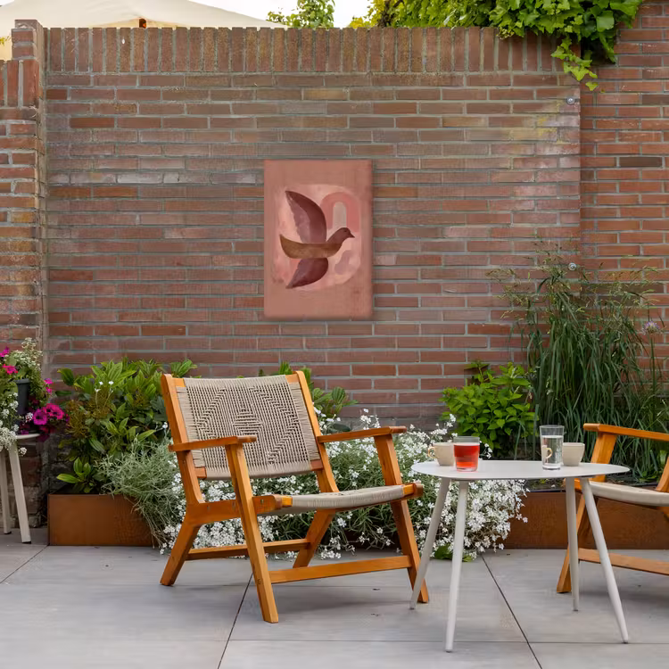 Illustratie - Vogels - Abstract - Roze Tuinposter op houten frame 2 cm dik klein -sfeer3