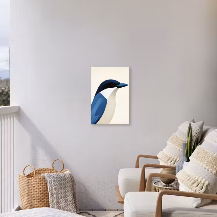 Illustratie - Blauw - Vogel Tuinposter op houten frame 2 cm dik klein -sfeer1