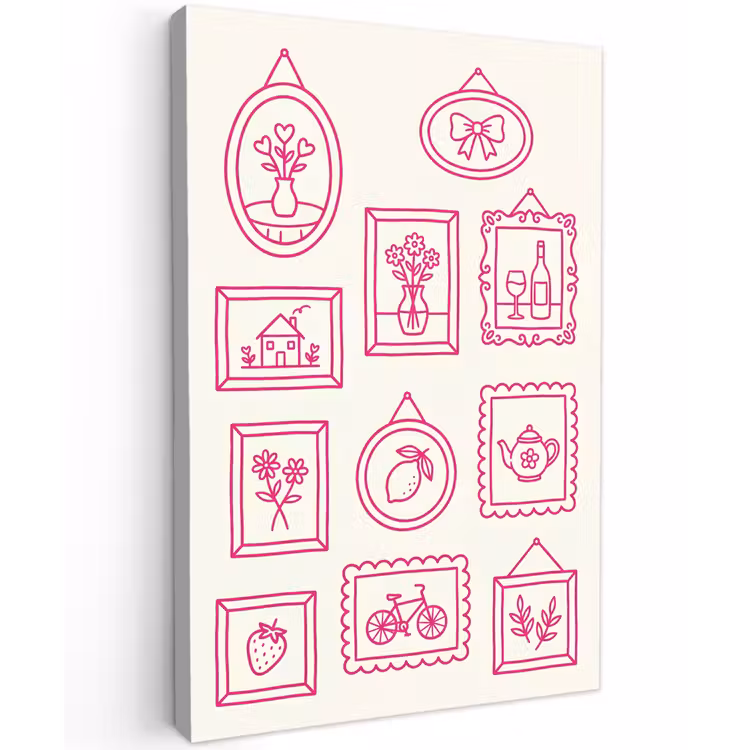 Illustratie - Collectie - Kunst - Minimalistisch - Roze Tuinposter op houten frame 2 cm dik klein -3d
