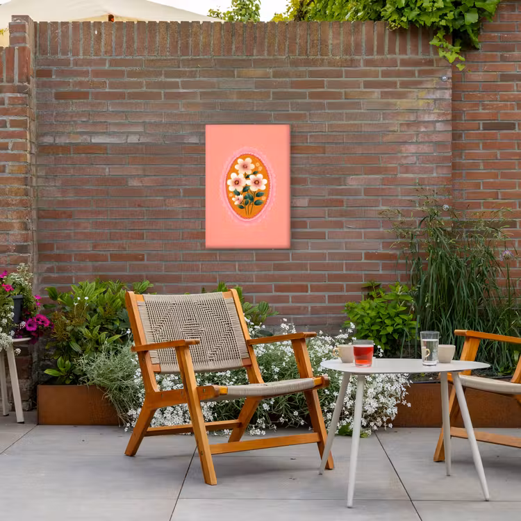 Illustratie - Bloemen - Rand - Roze Tuinposter op houten frame 2 cm dik klein -sfeer3