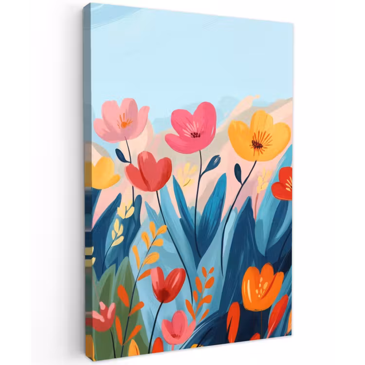 Illustratie - Bloemen - Kleurrijk Tuinposter op houten frame 2 cm dik klein -3d