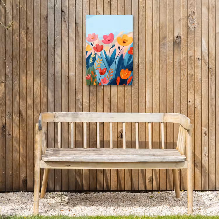 Illustratie - Bloemen - Kleurrijk Tuinposter op houten frame 2 cm dik klein -sfeer4