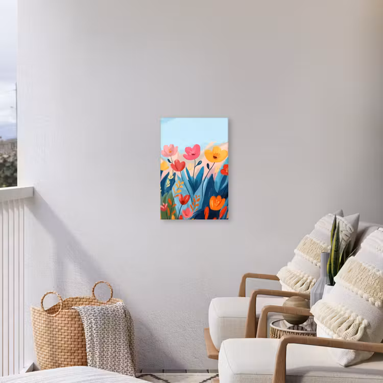 Illustratie - Bloemen - Kleurrijk Tuinposter op houten frame 2 cm dik klein -sfeer1