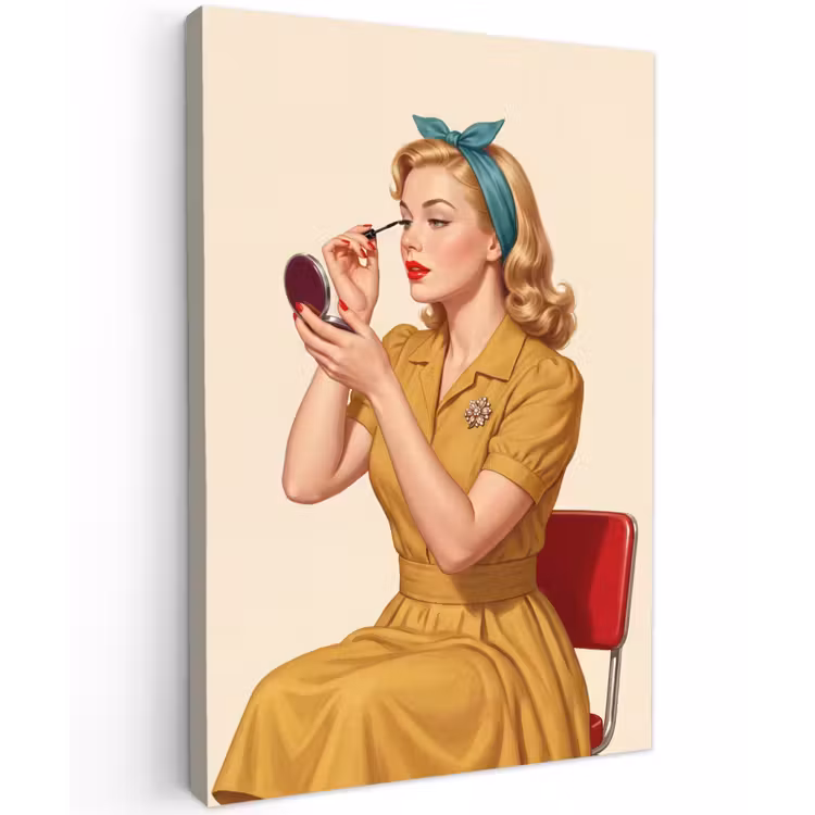Illustratie - Mascara - Vrouw - Geel Tuinposter op houten frame 2 cm dik klein -3d