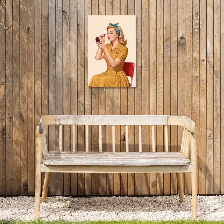 Illustratie - Mascara - Vrouw - Geel Tuinposter op houten frame 2 cm dik klein -sfeer4