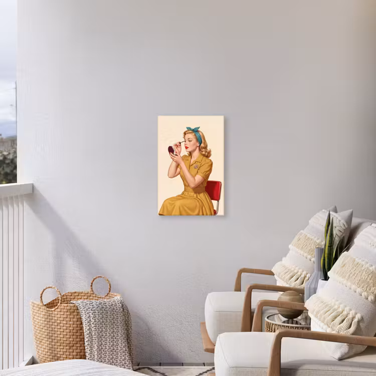 Illustratie - Mascara - Vrouw - Geel Tuinposter op houten frame 2 cm dik klein -sfeer1