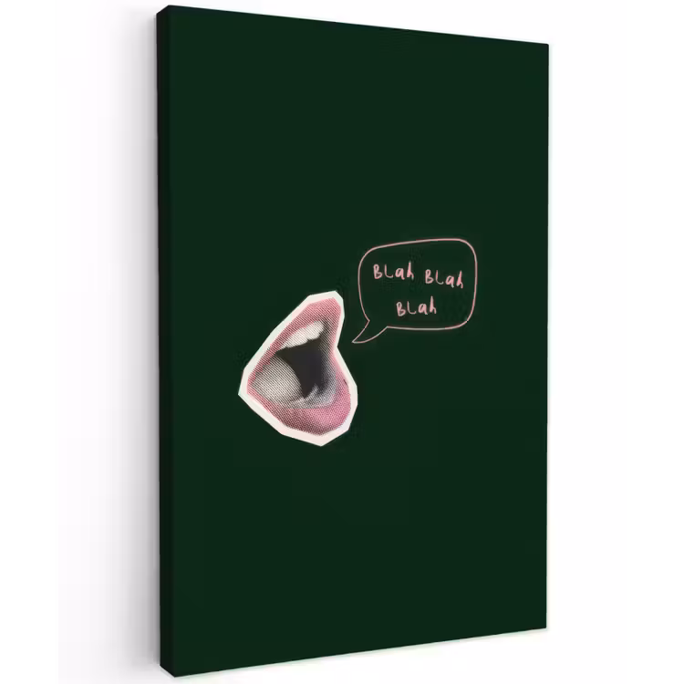 Illustratie - Mond - Donkergroen - Tekstwolkje Tuinposter op houten frame 2 cm dik klein -3d