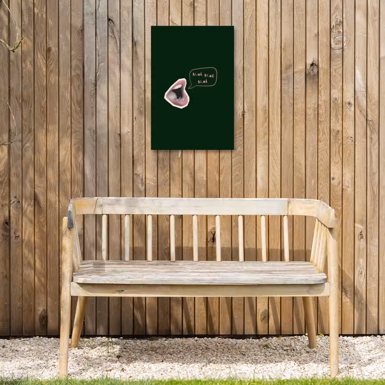 Illustratie - Mond - Donkergroen - Tekstwolkje Tuinposter op houten frame 2 cm dik klein -sfeer4