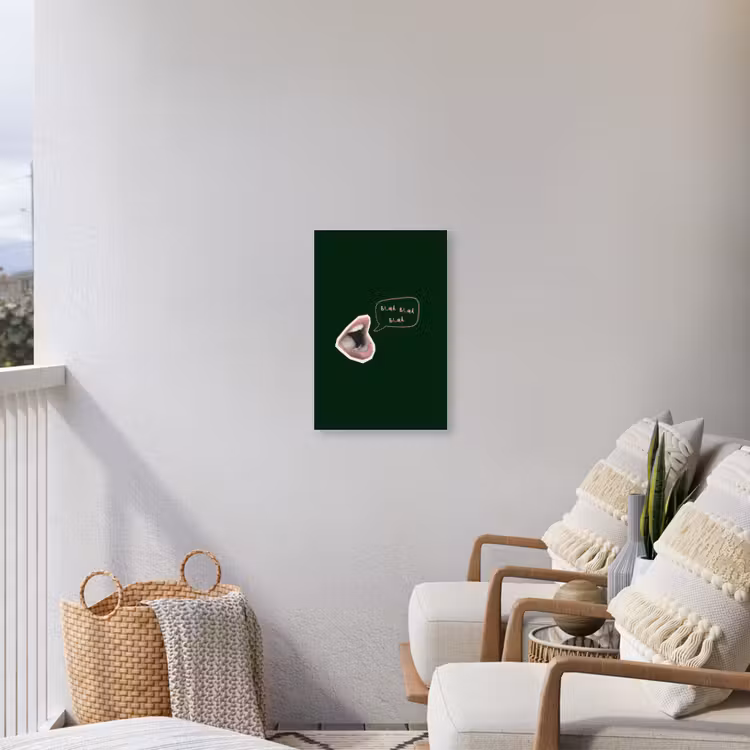 Illustratie - Mond - Donkergroen - Tekstwolkje Tuinposter op houten frame 2 cm dik klein -sfeer1