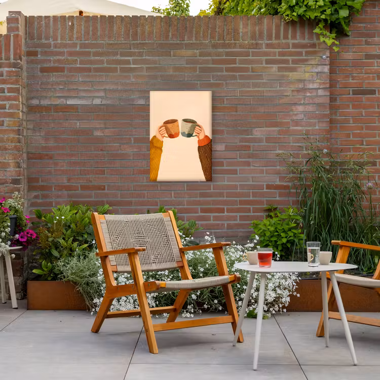 Illustratie - Mokken - Proosten - Bruin Tuinposter op houten frame 2 cm dik klein -sfeer3