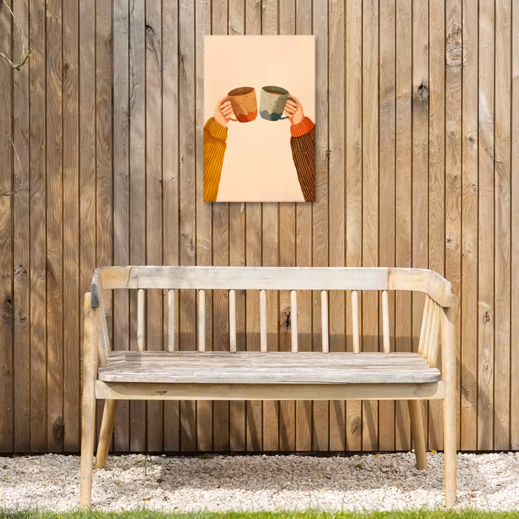 Illustratie - Mokken - Proosten - Bruin Tuinposter op houten frame 2 cm dik klein -sfeer4