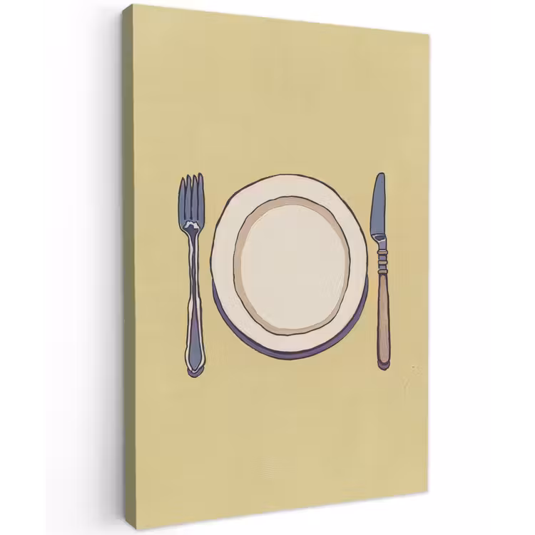 Illustratie - Bord - Bestek - Beige Tuinposter op houten frame 2 cm dik klein -3d