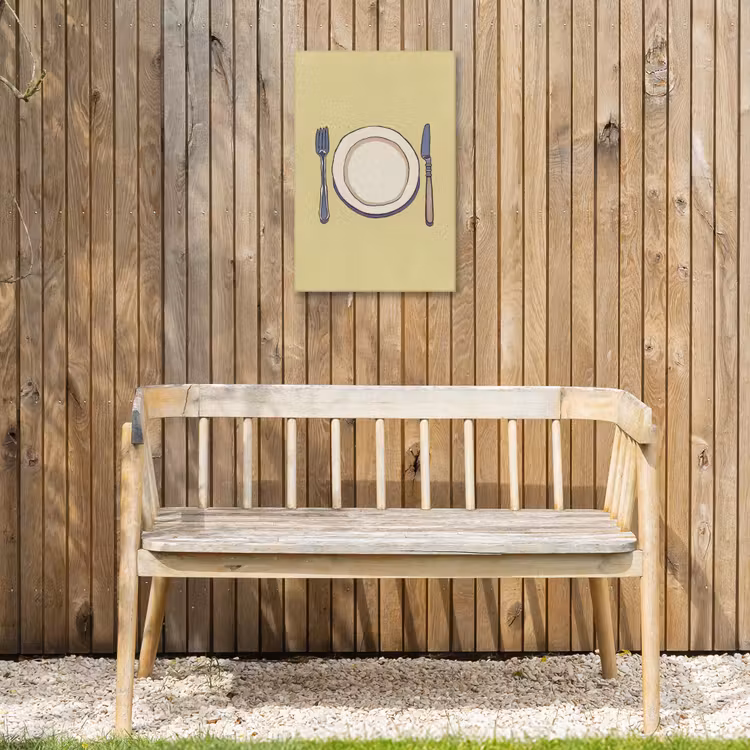 Illustratie - Bord - Bestek - Beige Tuinposter op houten frame 2 cm dik klein -sfeer4