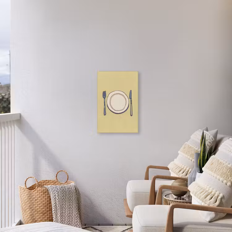 Illustratie - Bord - Bestek - Beige Tuinposter op houten frame 2 cm dik klein -sfeer1