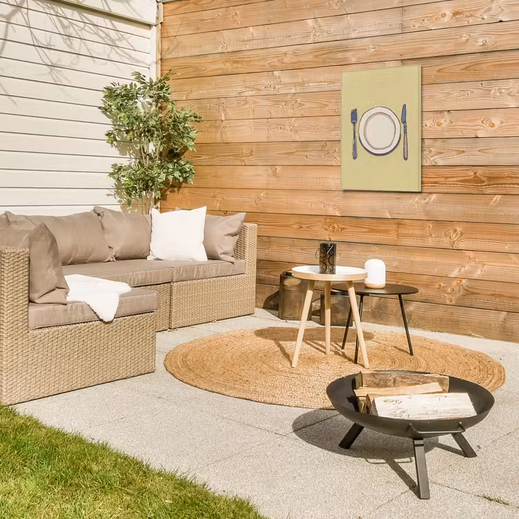 Illustratie - Bord - Bestek - Beige Tuinposter op houten frame 2 cm dik klein -sfeer2