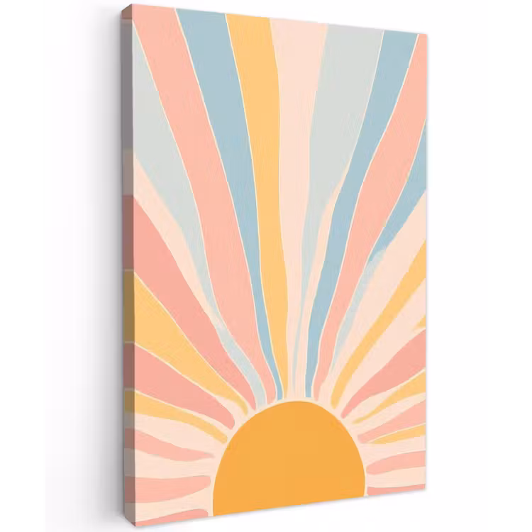 Illustratie - Zon - Pastelkleuren Tuinposter op houten frame 2 cm dik klein -3d