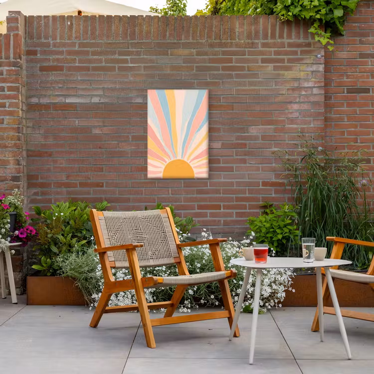 Illustratie - Zon - Pastelkleuren Tuinposter op houten frame 2 cm dik klein -sfeer3