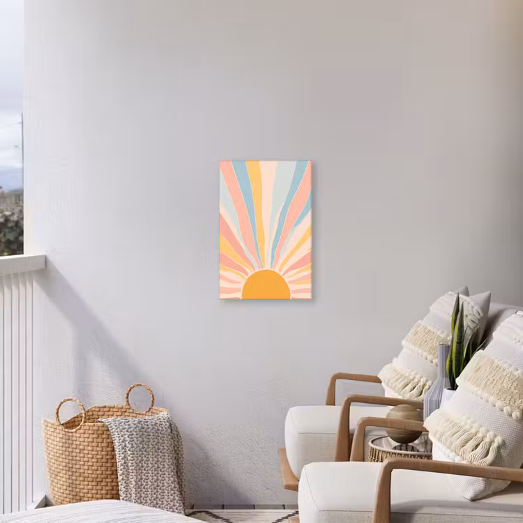 Illustratie - Zon - Pastelkleuren Tuinposter op houten frame 2 cm dik klein -sfeer1