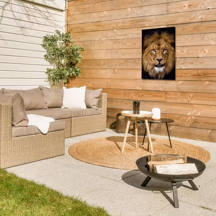 Indrukwekkend portret van een leeuw Tuinposter op houten frame 2 cm dik klein -sfeer2