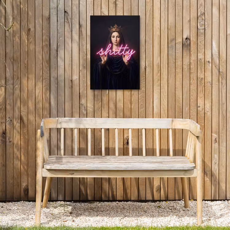 Ironisch - Tekst - Neon Tuinposter op houten frame 2 cm dik klein -sfeer4