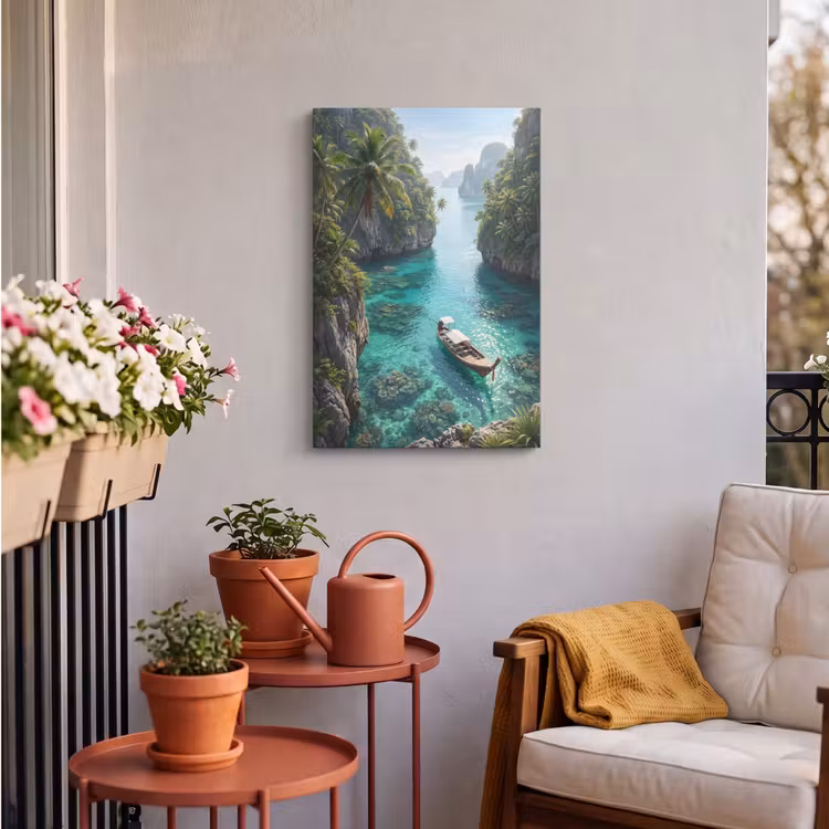 Eiland - Tropisch - Water - Palmbomen - Natuur Tuinposter op houten frame 2 cm dik klein -sfeer1