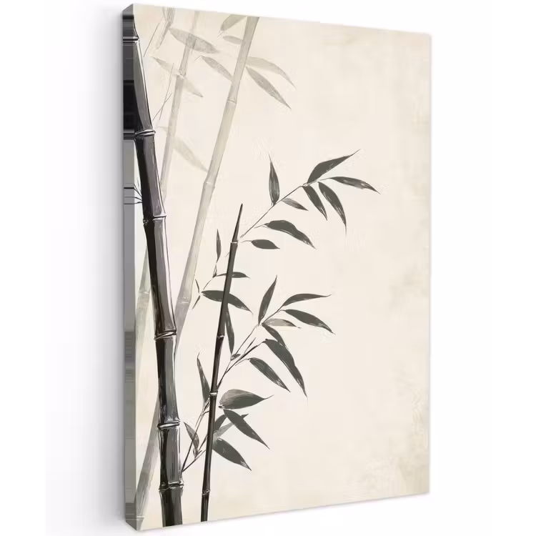 Japandi - Bamboe - Beige Tuinposter op houten frame 2 cm dik klein -3d