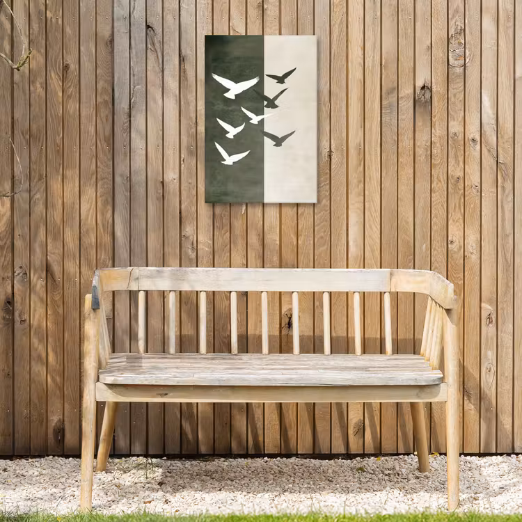 Japandi - Vogel - Groen Tuinposter op houten frame 2 cm dik klein -sfeer4
