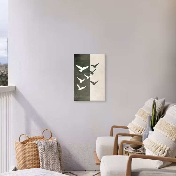 Japandi - Vogel - Groen Tuinposter op houten frame 2 cm dik klein -sfeer1