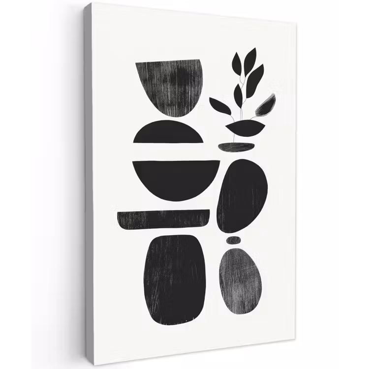 Japandi - Zwart - Abstract Tuinposter op houten frame 2 cm dik klein -3d