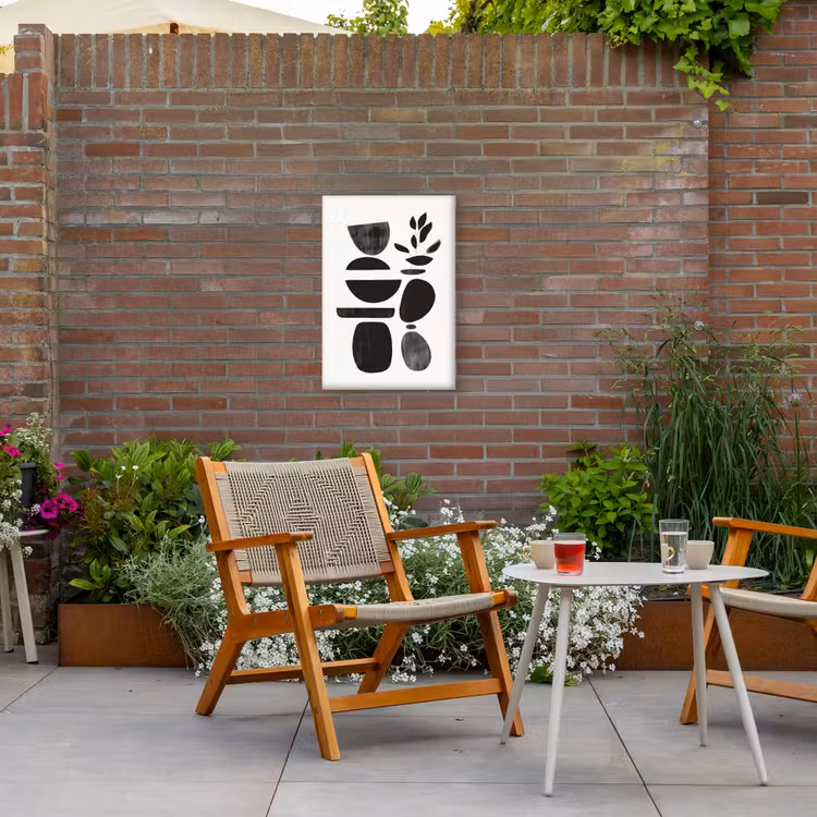 Japandi - Zwart - Abstract Tuinposter op houten frame 2 cm dik klein -sfeer3