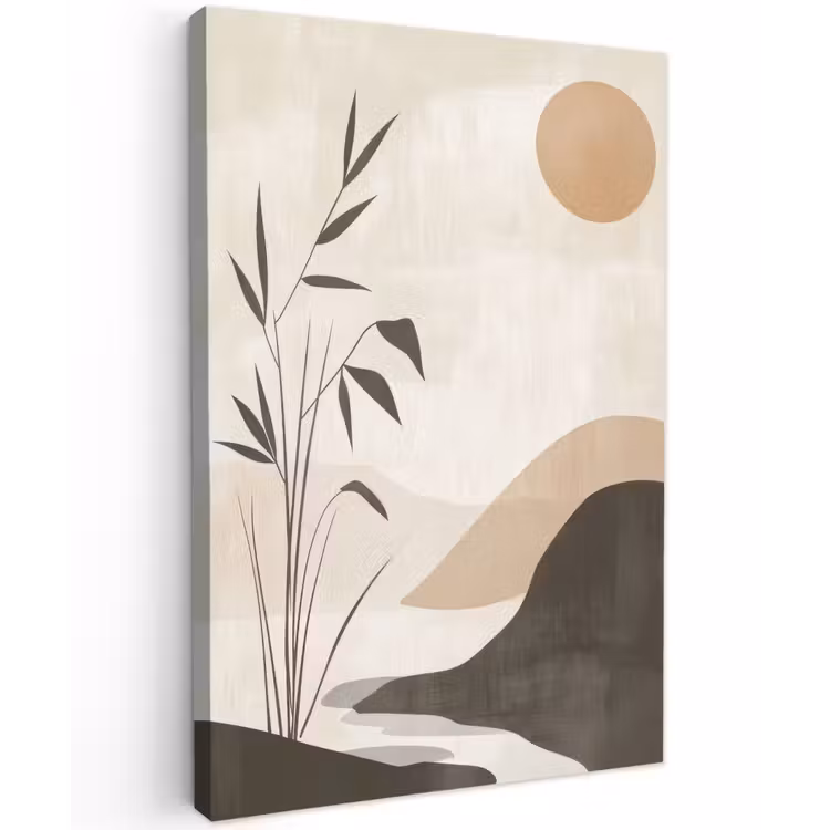 Japandi - Landschap - Beige Tuinposter op houten frame 2 cm dik klein -3d