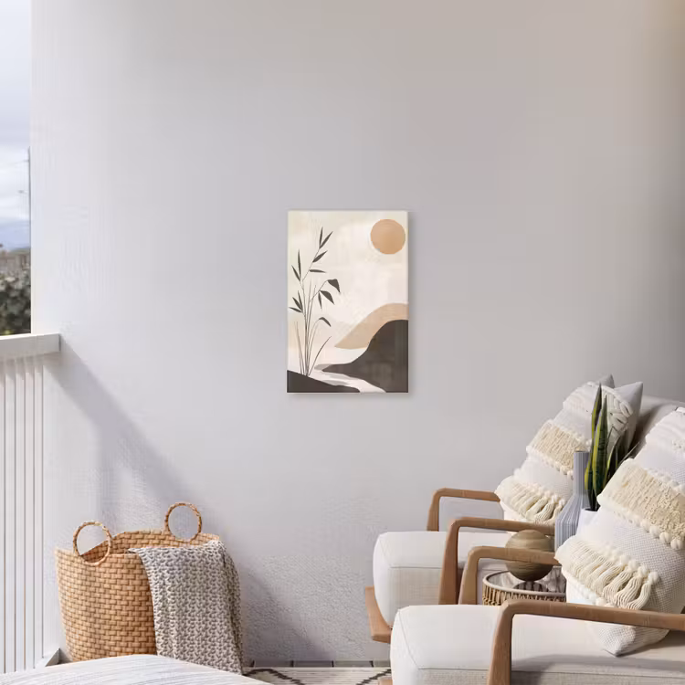 Japandi - Landschap - Beige Tuinposter op houten frame 2 cm dik klein -sfeer1