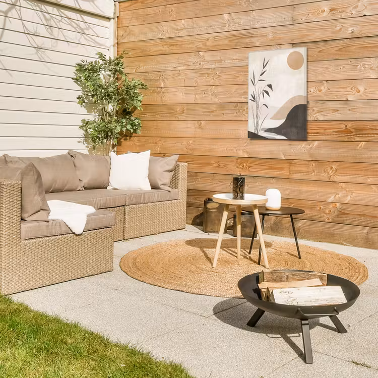 Japandi - Landschap - Beige Tuinposter op houten frame 2 cm dik klein -sfeer2