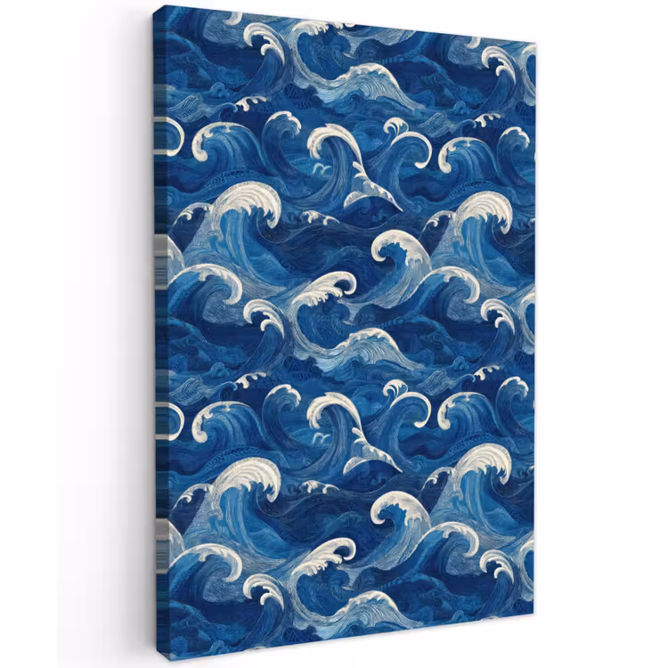 Japans - Oceaan - Golven - Blauw Tuinposter op houten frame 2 cm dik klein 841 -3d