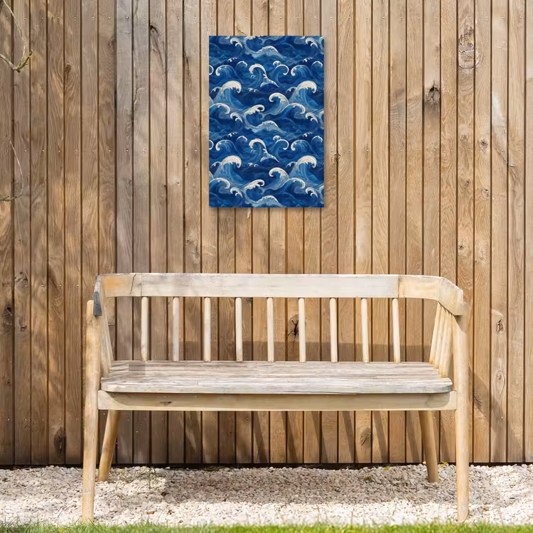 Japans - Oceaan - Golven - Blauw Tuinposter op houten frame 2 cm dik klein 841 -sfeer4
