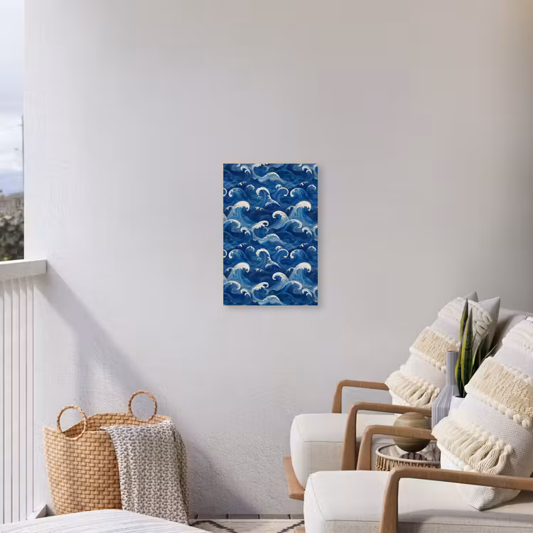 Japans - Oceaan - Golven - Blauw Tuinposter op houten frame 2 cm dik klein 841 -sfeer1