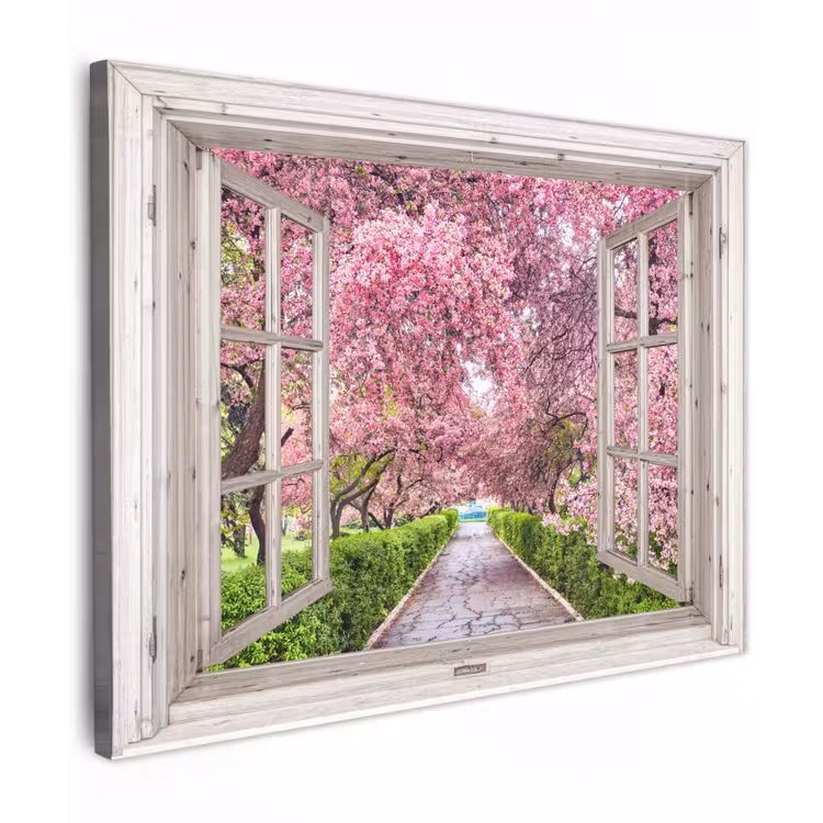 Japans - Sakura - Bloesem - Boom - Bloesem takken - Doorkijk Tuinposter op houten frame 2 cm dik klein -3d