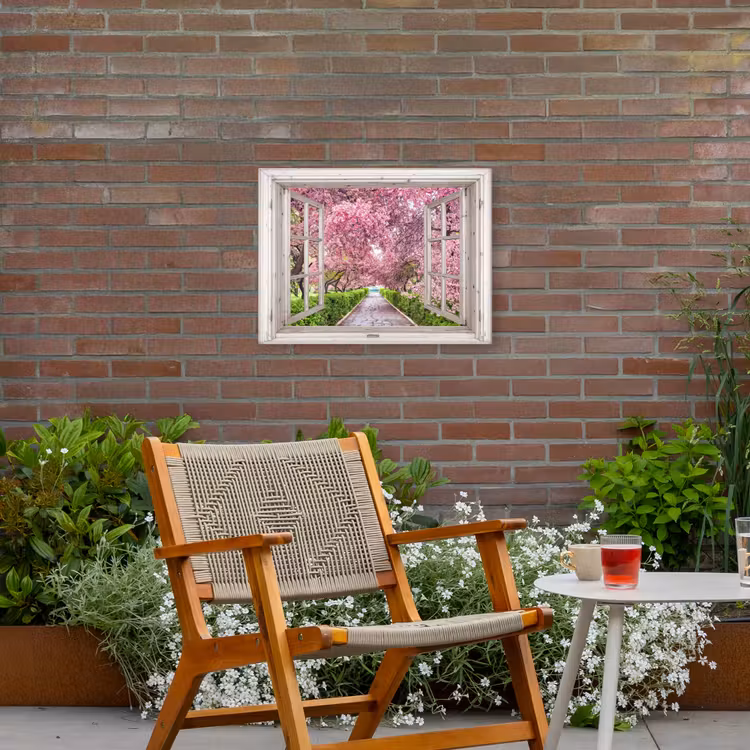 Japans - Sakura - Bloesem - Boom - Bloesem takken - Doorkijk Tuinposter op houten frame 2 cm dik klein -sfeer3