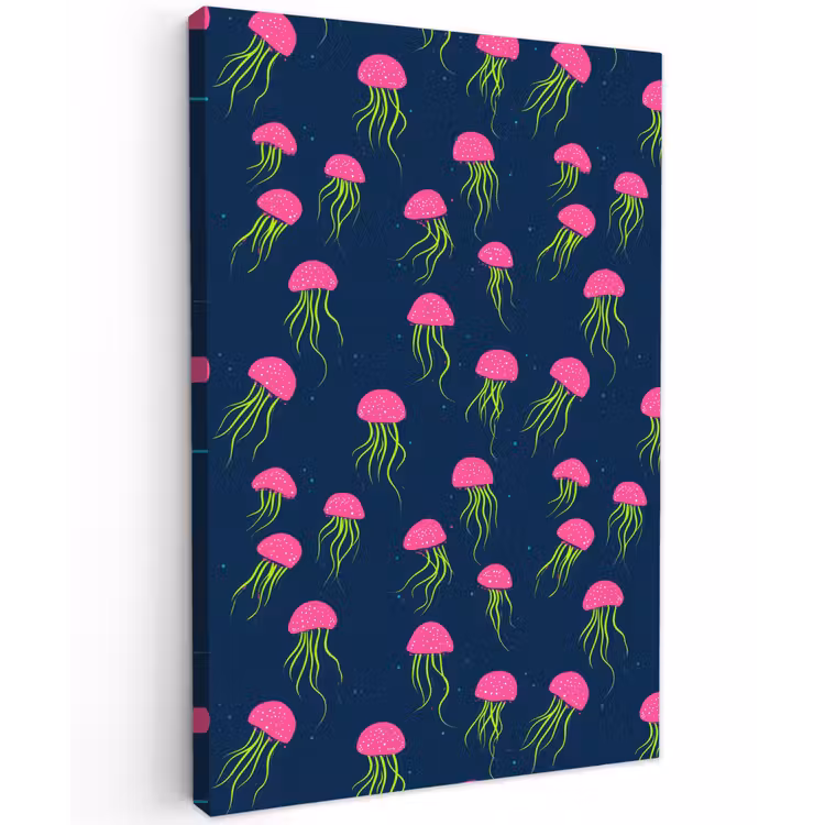 Kwallen - Diepzee - Neon Tuinposter op houten frame 2 cm dik klein 841 -3d