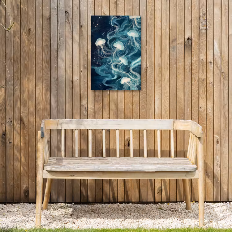 Kwallen - Zee - Wit - Golven Tuinposter op houten frame 2 cm dik klein -sfeer4