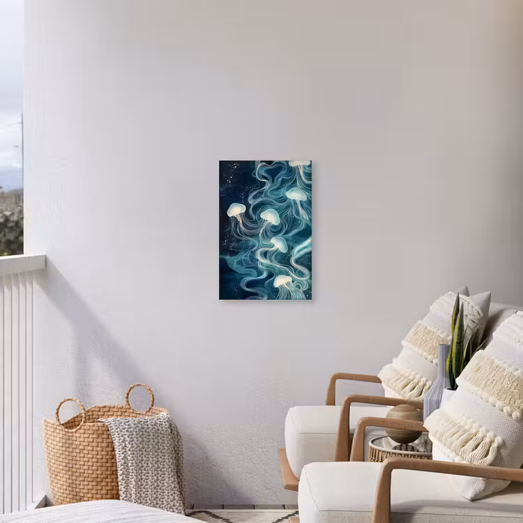 Kwallen - Zee - Wit - Golven Tuinposter op houten frame 2 cm dik klein -sfeer1